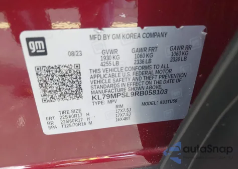 2024 Chevrolet Trailblazer Fwd Lt z USA, uszkodzony, nr VIN KL79MPSL9RB058103